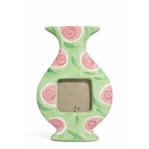 Vintage 90s Ceramic Bud Vase Photo Frame Green Pink Terragrafics Dopamine Decor